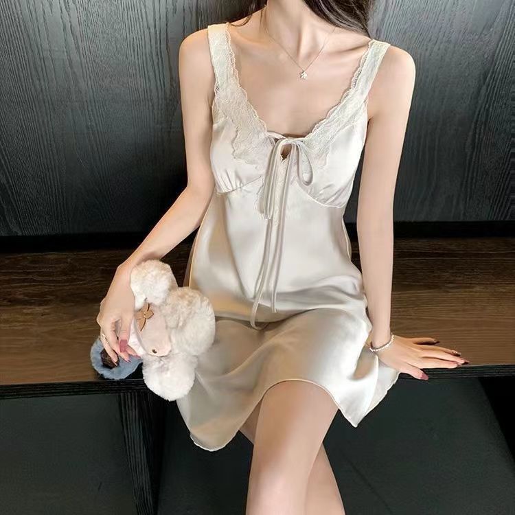 Váy ngủ gợi cảm ren băng đô mềm mại, phong cách buộc dây cho nữ | BigBuy360 - bigbuy360.vn