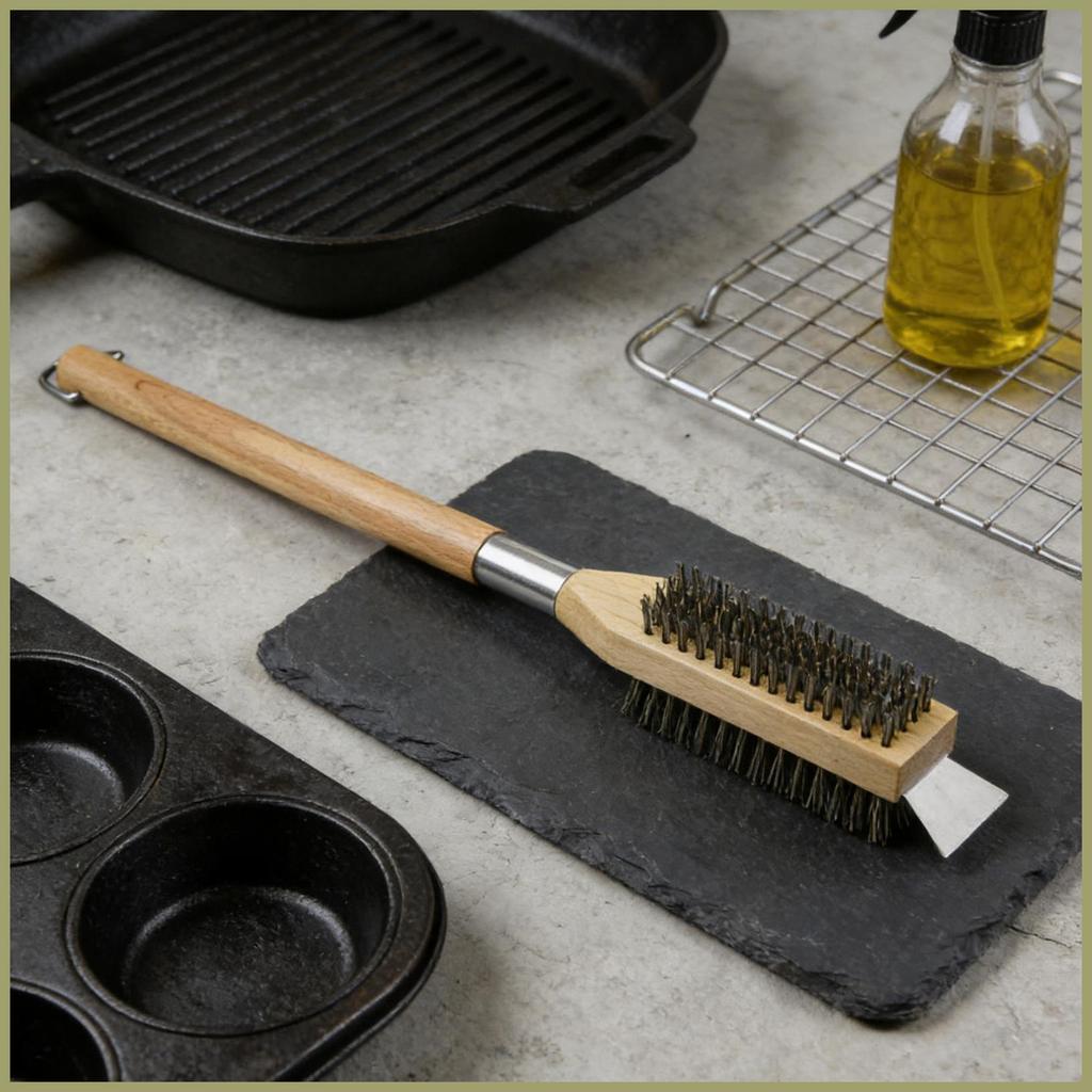 Pizza Stone Cleaner Tay cầm dài Dụng cụ cạo dây BBQ thương mại Bàn chải nướng cho bếp Grate Skillet 