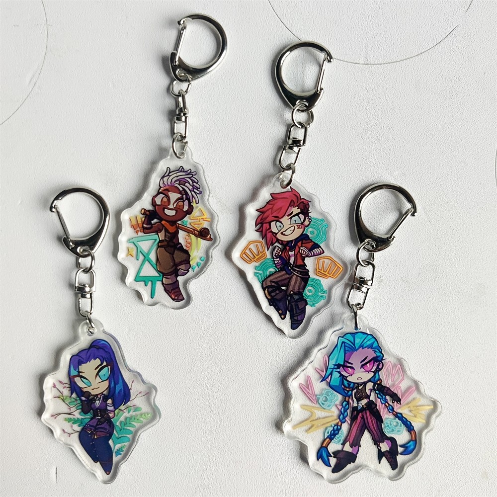 Anime Arcane Season 2 game Arcane League of Legends Jinx Vi Acrylic KeyRing Friends Girl Pendant Jew