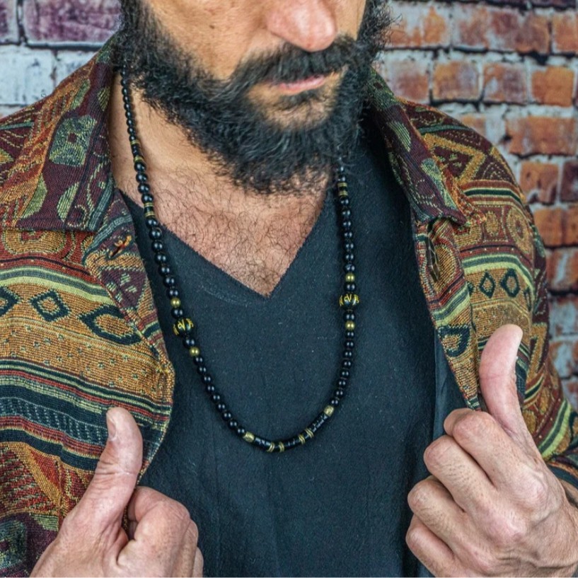 Popular~New black agate ethnic style necklace for men, surfer gift, Tibetan beaded necklace, vintage