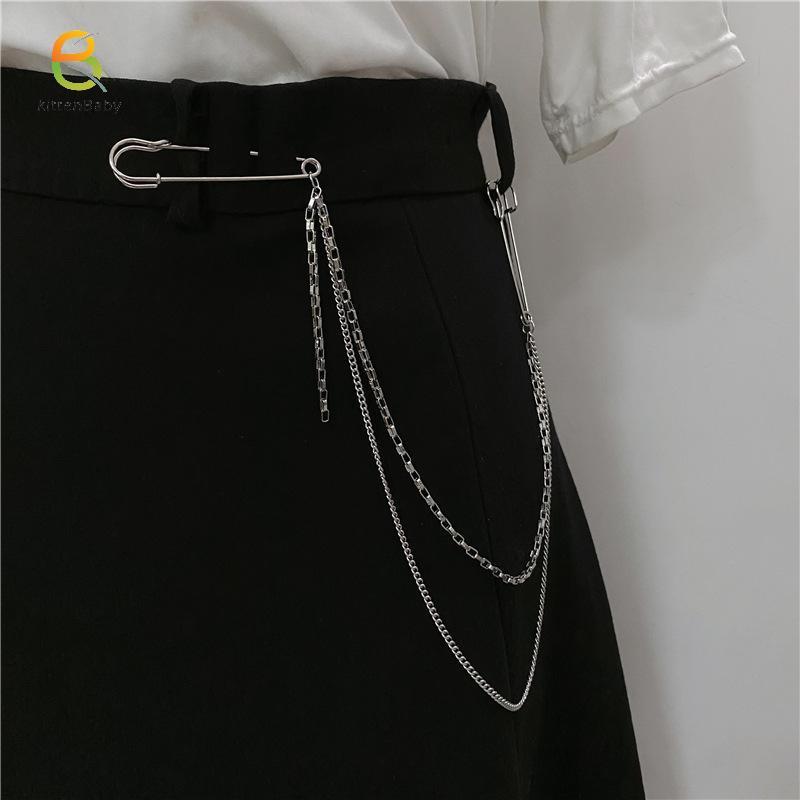 Dây xích quần hai lớppunk dành cho nữ với trâm cài và eo dây xích trang sức gothic – Phụ kiện hip ho