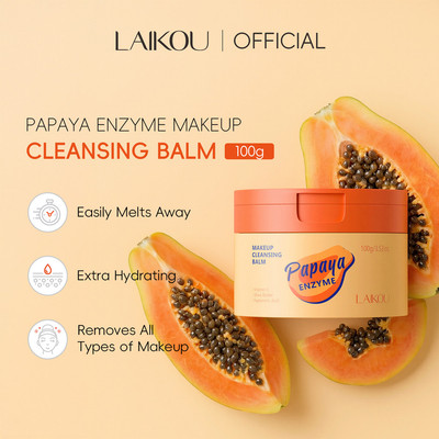 Sữa rửa mặt trang điểm LAIKOU Papaya Enzyme 100g Tẩy trang sâu lỗ chân lông hòa tan Trang điểm chống thấm nước Axit Hyaluronic + Vitamin C Hydrating & Brightening cho da khô và kết hợp