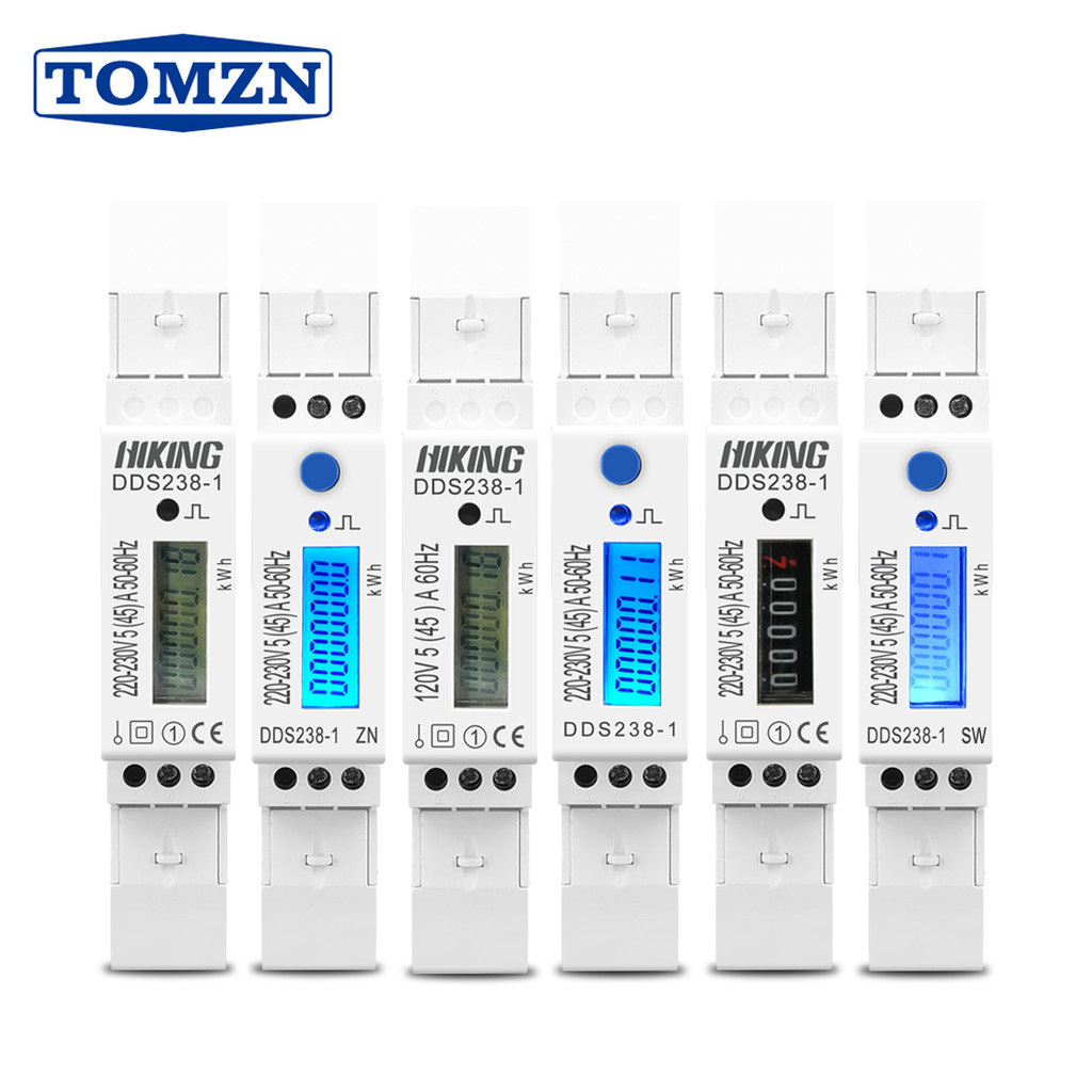 TMZN 5 (45) A 45A 220V 230V 50HZ 60HZ Màn hình LCD Single Phase Din Rail KWH Watt Hour Din-rail Blue