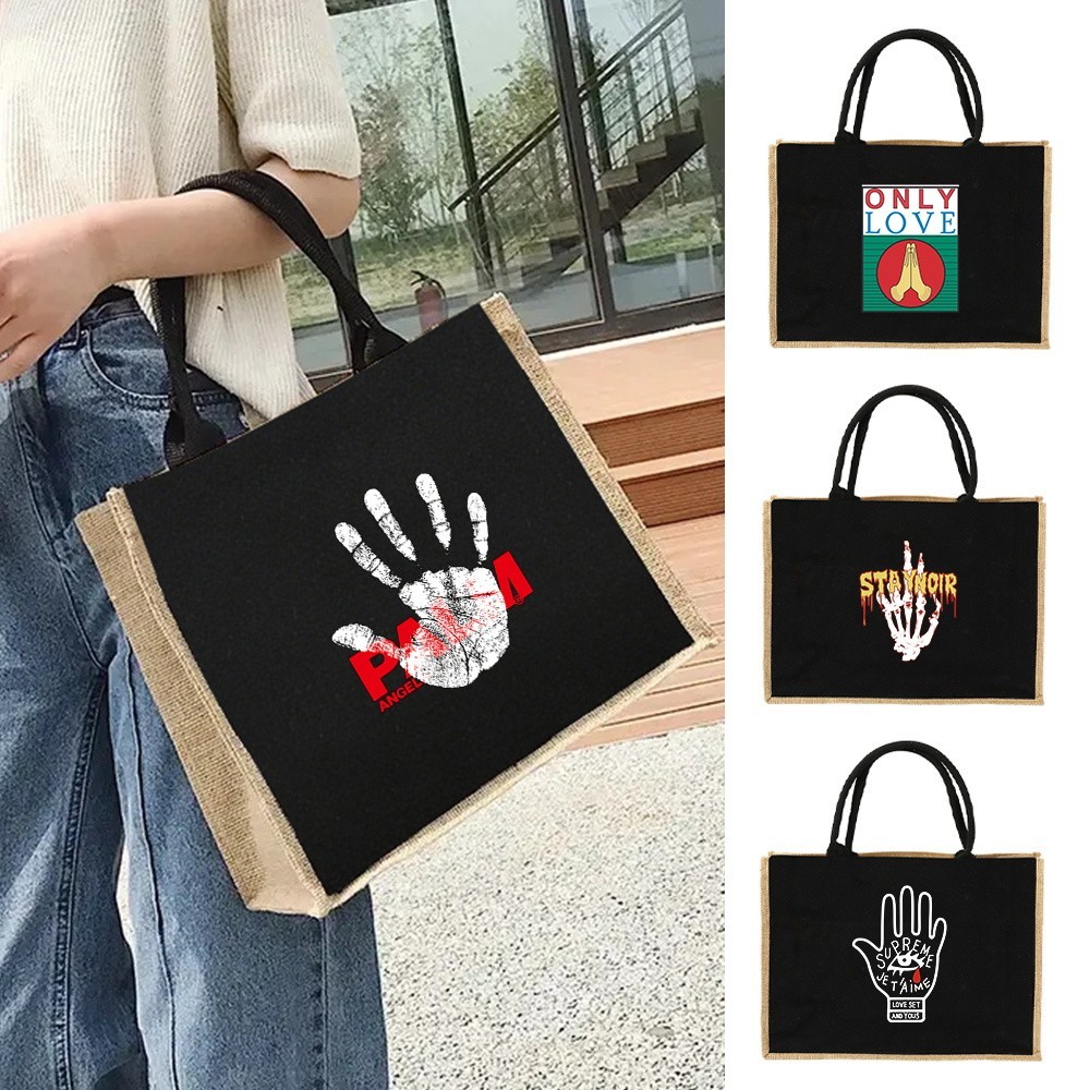 Jute bag Shoulder Bag  Linen Bags Women Shopping Pouch Designer Laminated Bag Interesting Gestures B