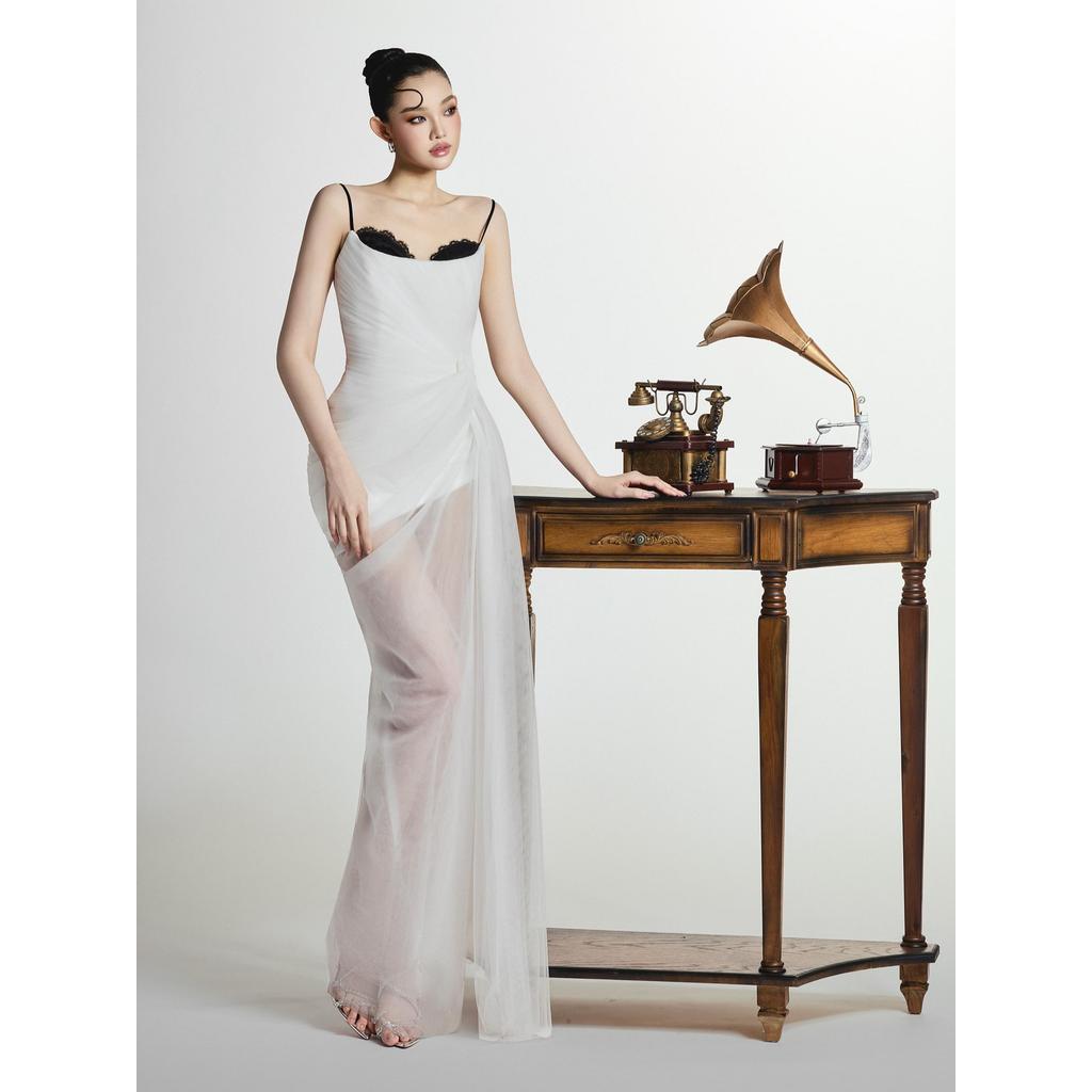 [BYDI DESIGN] HEMI DRESS - Đầm Thiết Kế Trắng Dài 2 Dây Phối Ren, Váy Maxi Voan Dự Tiệc Sang trọng | BigBuy360 - bigbuy360.vn