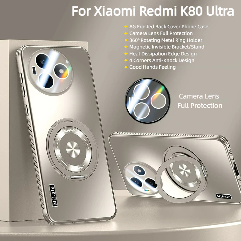 Sang trọng 360° Xoay Vô Hình Giá Đỡ Kim Loại Vòng Từ Tính AG Mờ Ốp Lưng Điện Thoại Xiaomi Redmi K80 