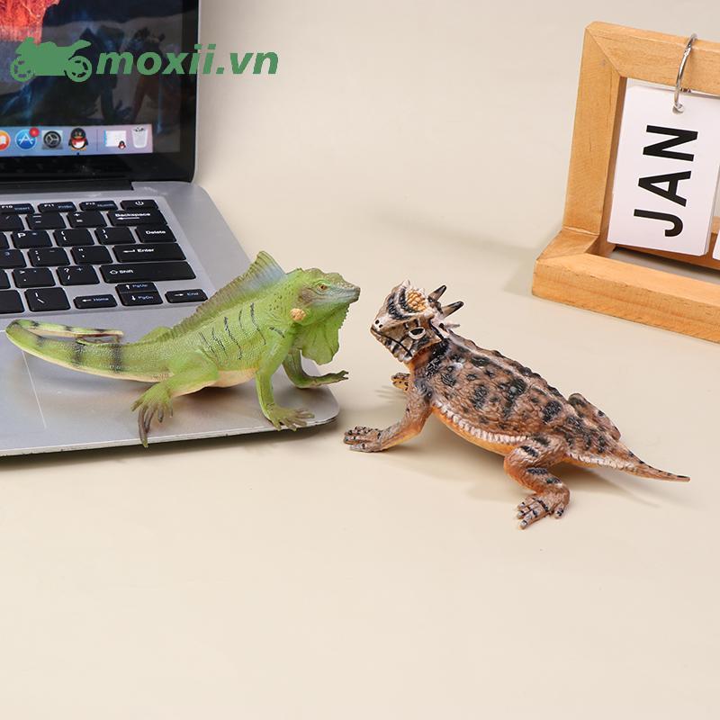 MOX Sừng Thằn Lằn Xanh Iguana Hình Để Bàn Đồ Trang Trí Nhân Vật Hành Động Động Vật Hoang Dã Đồ Chơi 