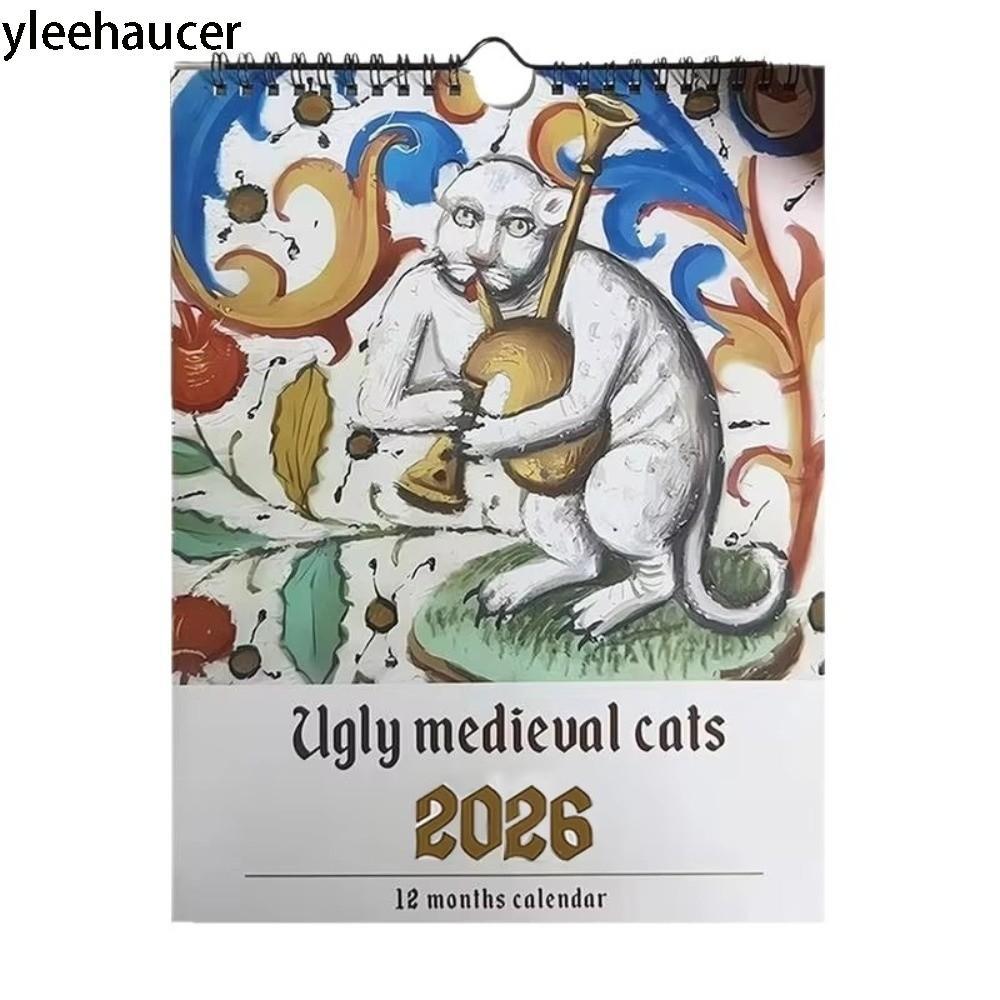 Lịch mèo thời trung cổ YLEEHAUCER, Tranh vui nhộn từ tháng 1 đến tháng 12 Mèo trung cổ xấu xí, Tranh