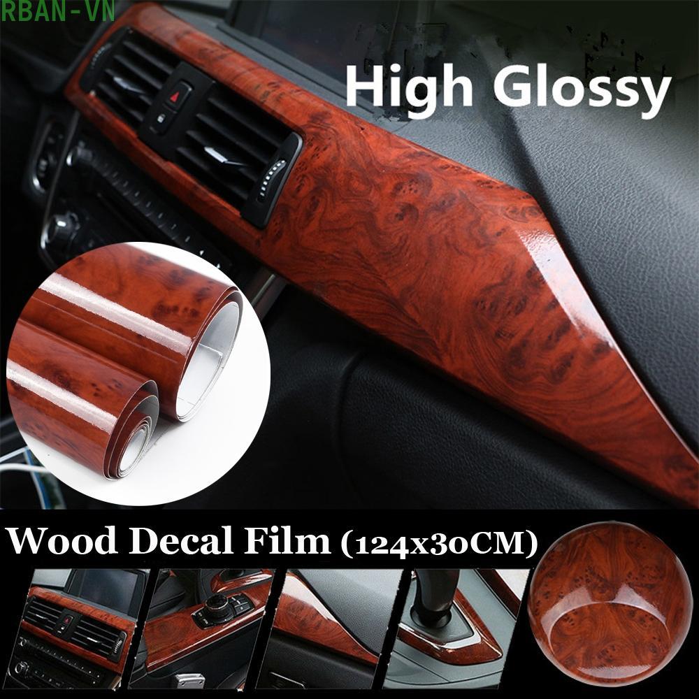 High Glossy Maroon Wood Grain Vinyl Stickers Decals Car DIY Film Decor 30*124CM