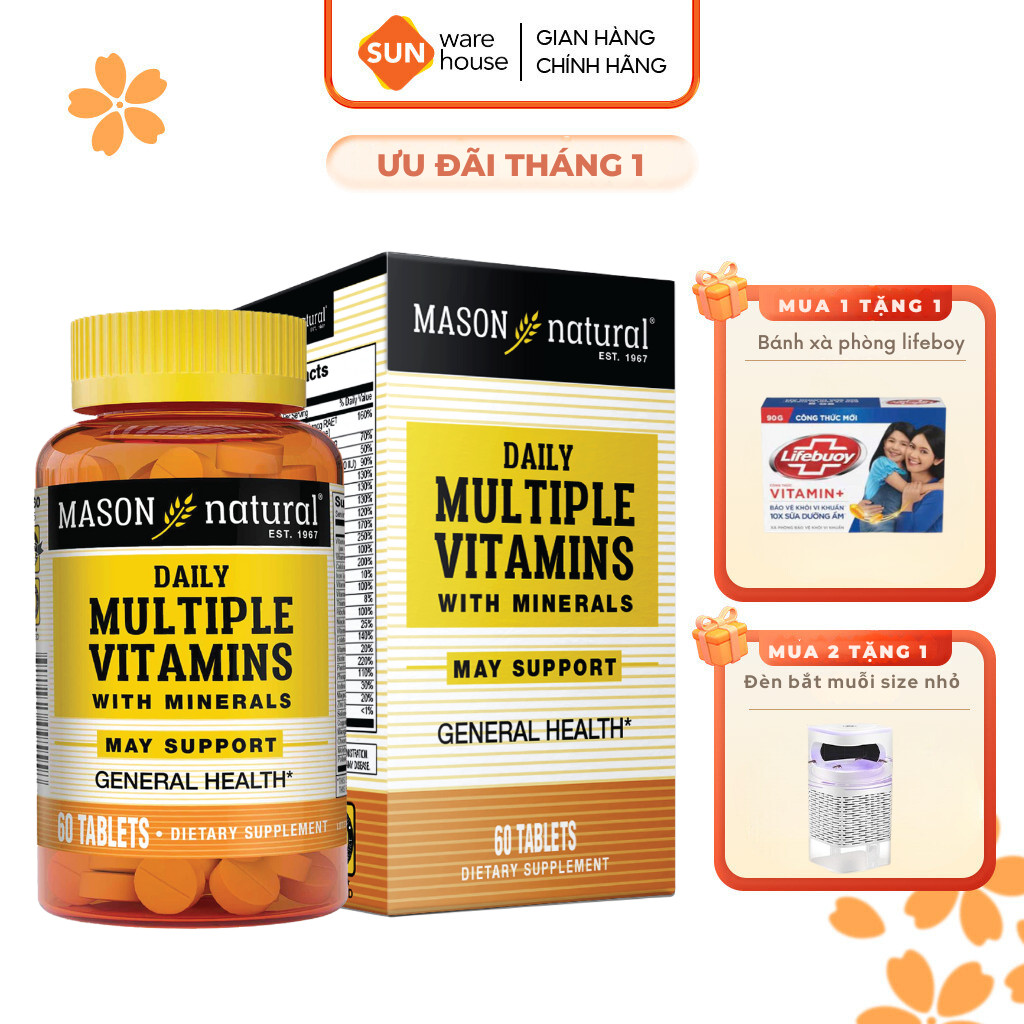 Viên Uống Hỗ Trợ Sức Khoẻ MASON NATURAL Daily Multiple Vitamins Whith Minerals 60 Viên
