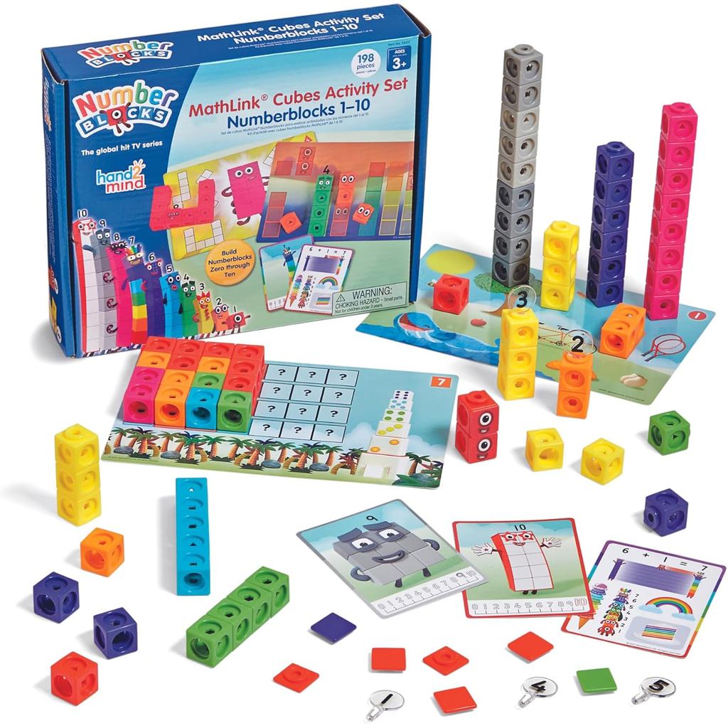 Hand2mind MathLink Cubes Numberblocks 1-10 Bộ hoạt động, 30 hoạt động học tập mầm non, Khối đếm, Khố