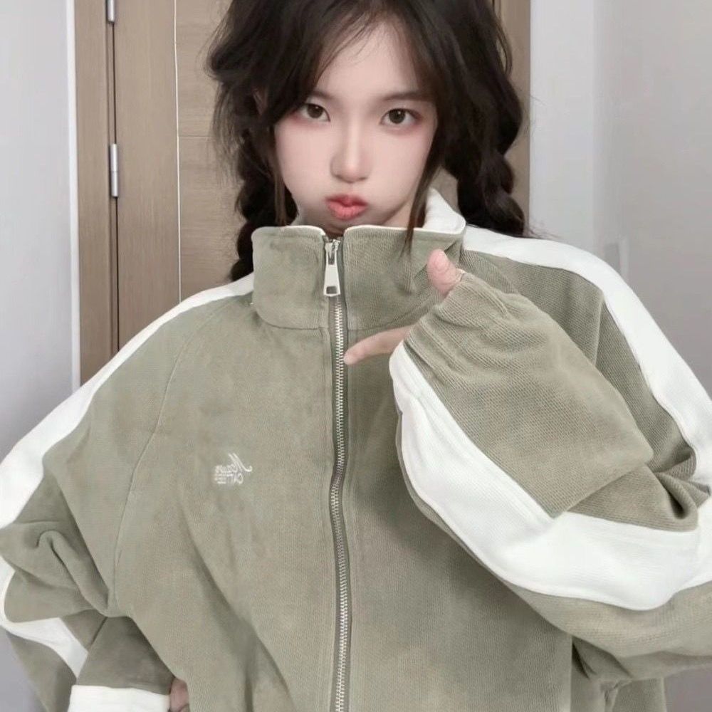 Áo Khoác Corduroy Nữ Thu Đông Cho Sinh Viên - Thời Trang Bóng Chày Với Màu Sắc Tương Phản Uni2026012