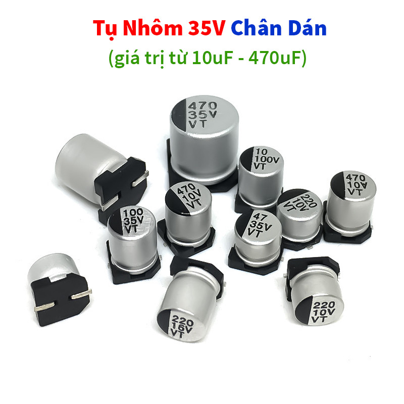[Gói 5 Con] Tụ nhôm 35V, tụ nhôm dán 35V, tụ điện nhôm 35V chân dán SMD phân cực 10uF - 470uF
