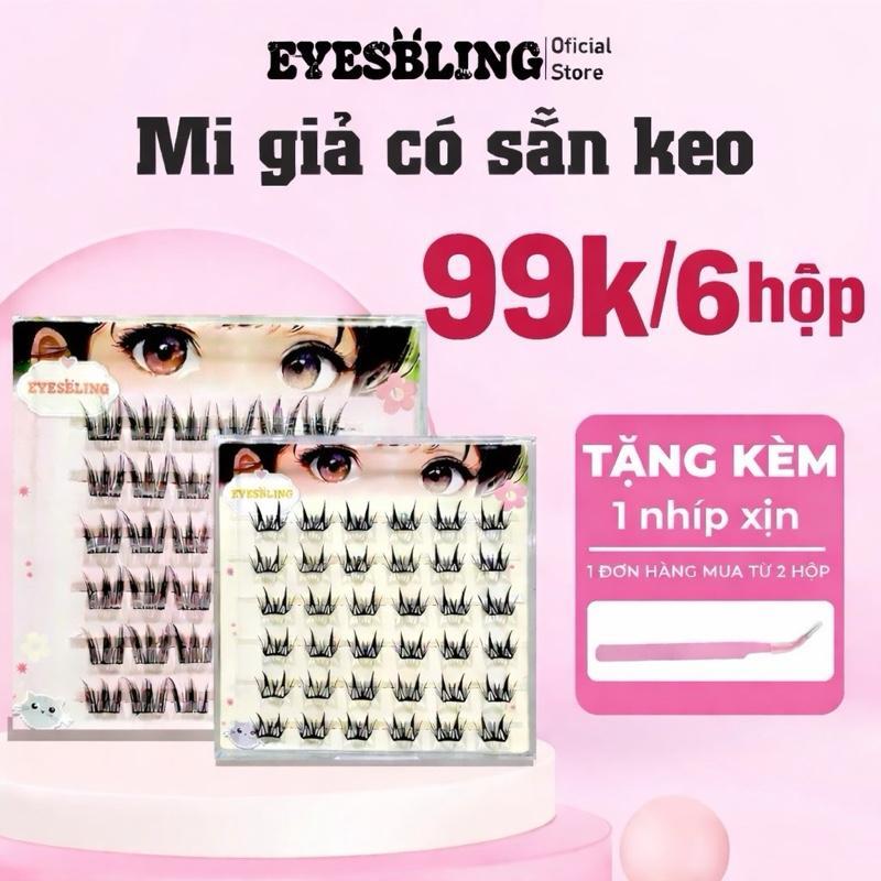 Lông mi giả EyesBling Có sẵn keo 99k - 6 hộp, Lông mi mỏng tự nhiên có độ cong C hoàn hảo, tái sử dụ