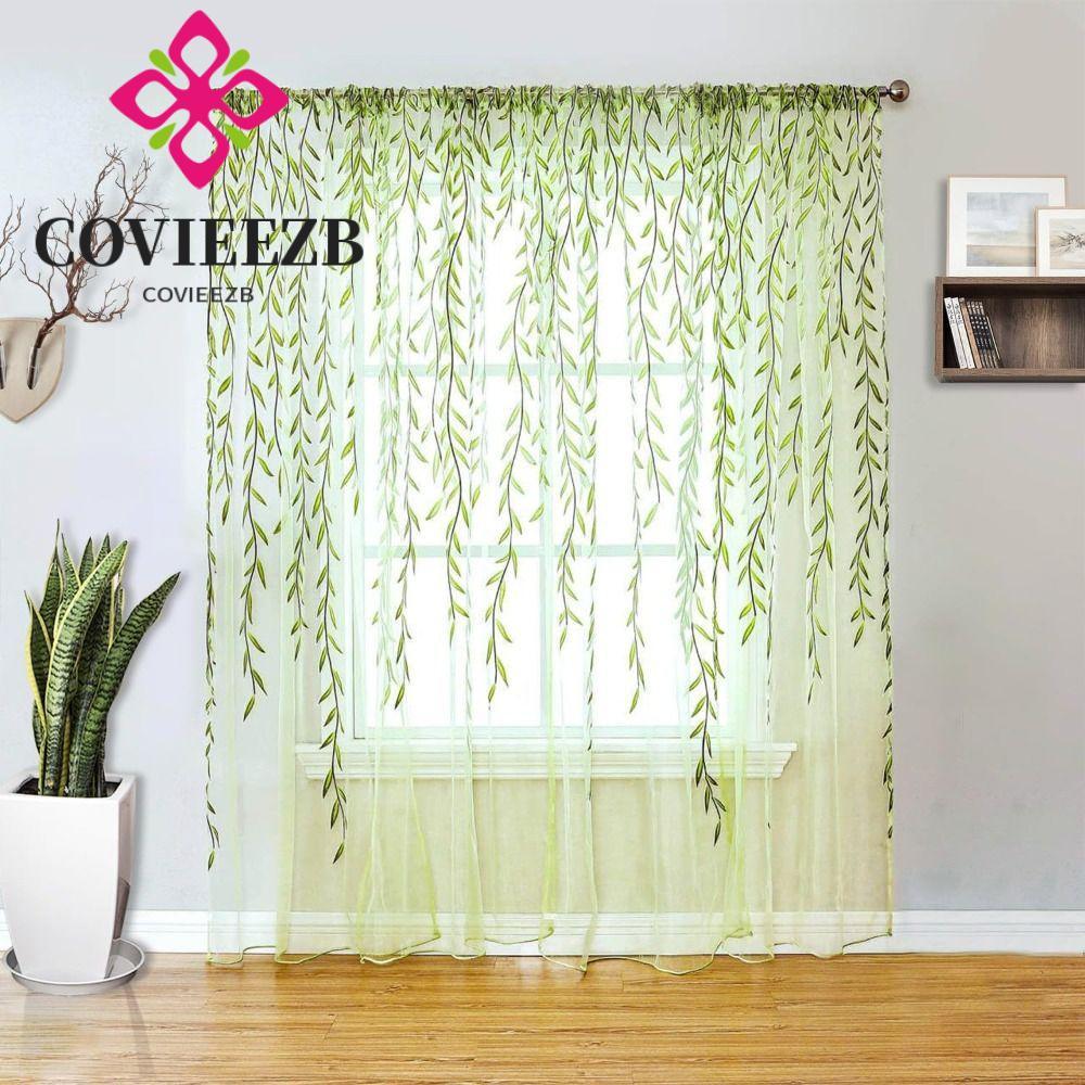 Rèm lá liễu COVIEEZB, Rèm cửa sổ phong cách mục vụ Gạc, Điều trị cửa sổ Rèm vải tuyn màu xanh lá cây
