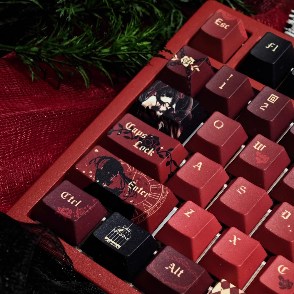 Date A Live Keycaps 120 + Phím Cherry Profile PBT Anime Nhuộm Thăng Hoa Keycaps Màu Đỏ Wooting Aula 