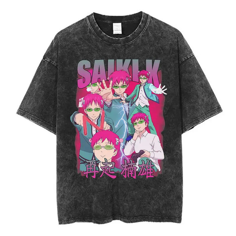 Anime Saiki K 's Lost Life Vintage Áo Thun Manga Kusuo Graphic Cotton Quá Khổ