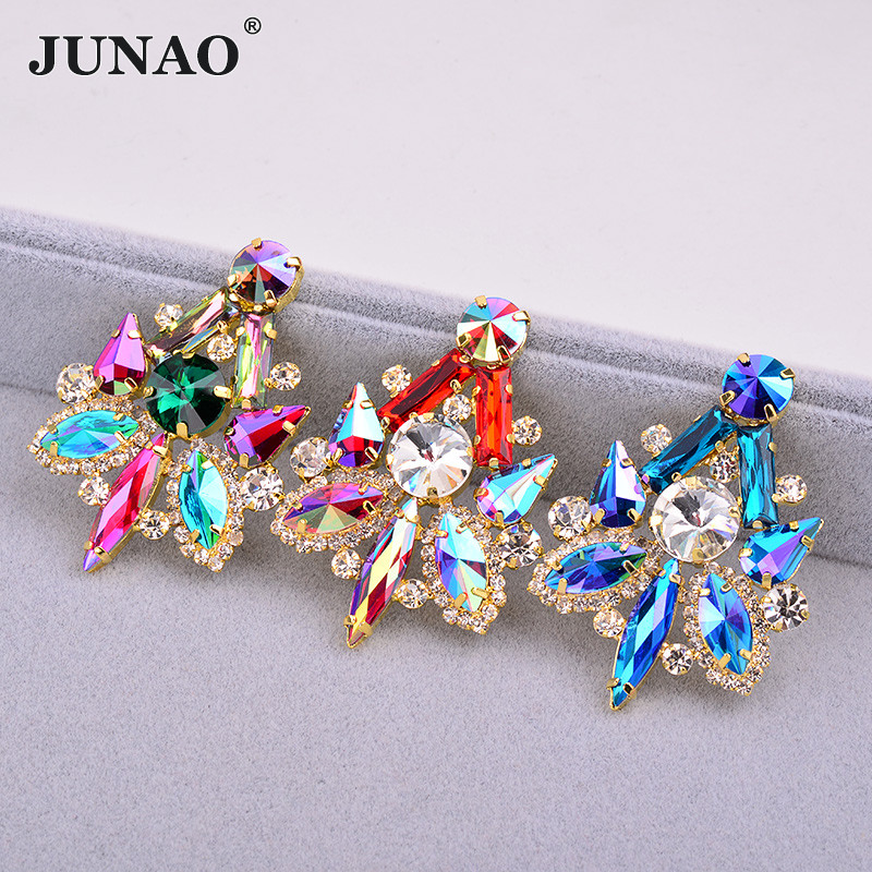 2 Chiếc 40 * 55 Mm May Nhiều Màu Sắc AB Thủy Tinh Hoa Kim Cương Giả May Trên Strass Cho Váy Cưới C
