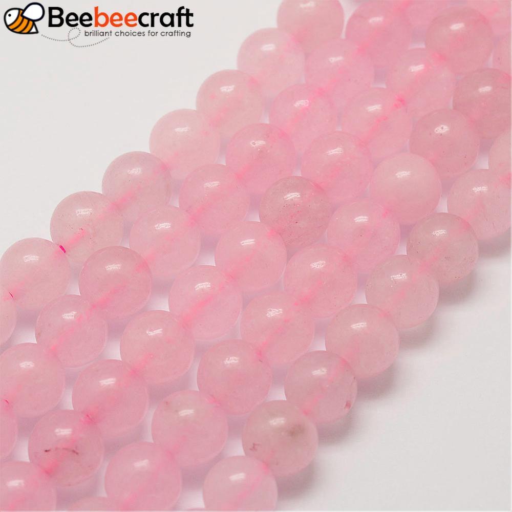 Hạt Thạch Anh Hồng Dây Tròn Nhuộm Lỗ 8mm - Khoảng 45-48 Viên/Sợi, Dài 15 Inches