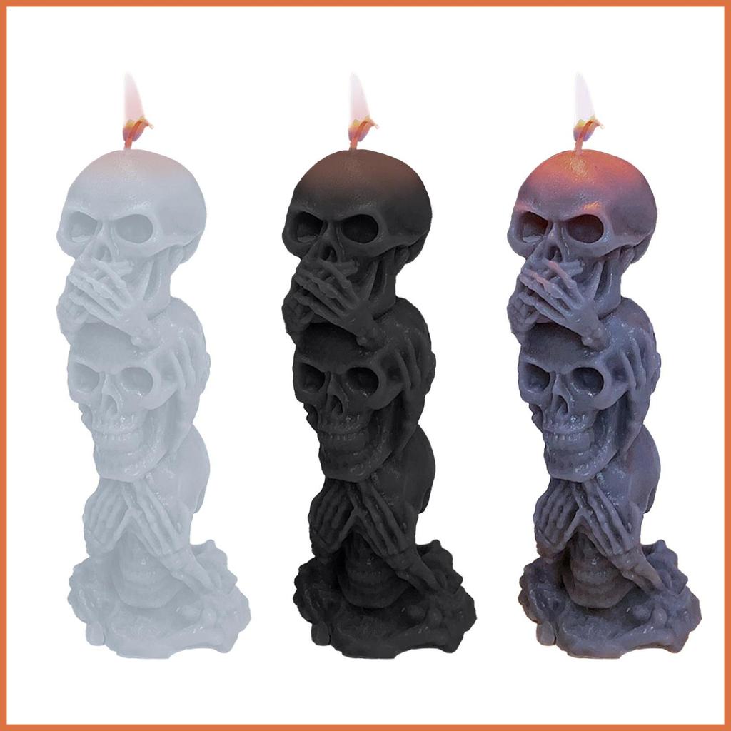 Skeleton Head Candle Hear No Evil See No Evil Speak No Evil Candle 3 Skull Heads Figurine Candle Tra