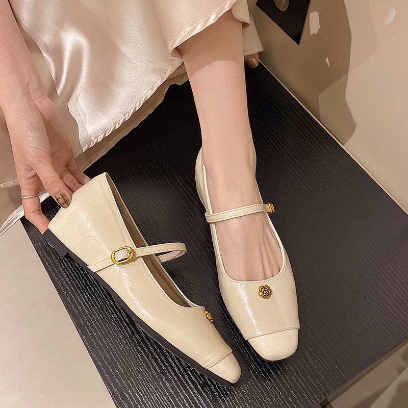 French Style Mary Jane Shoes Flat Shoes Retro New Camellia Small Leather Shoes ZXXh