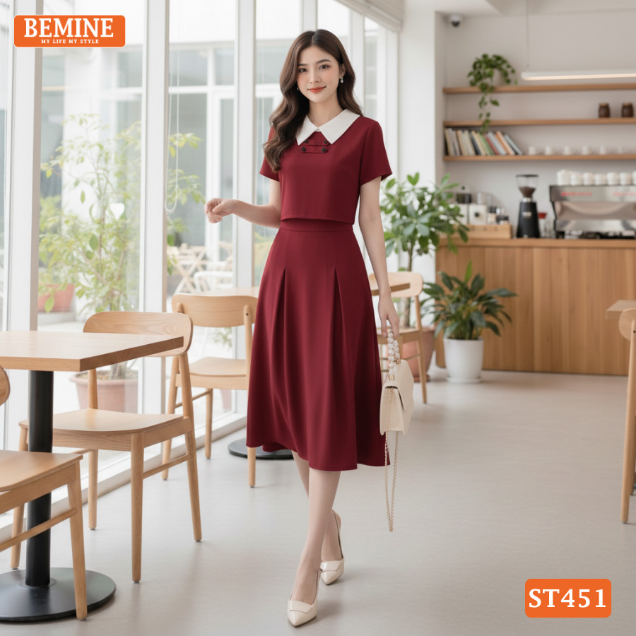 Set thiết kế BEMINE áo cổ đức kiểu croptop chân váy dài-ST451