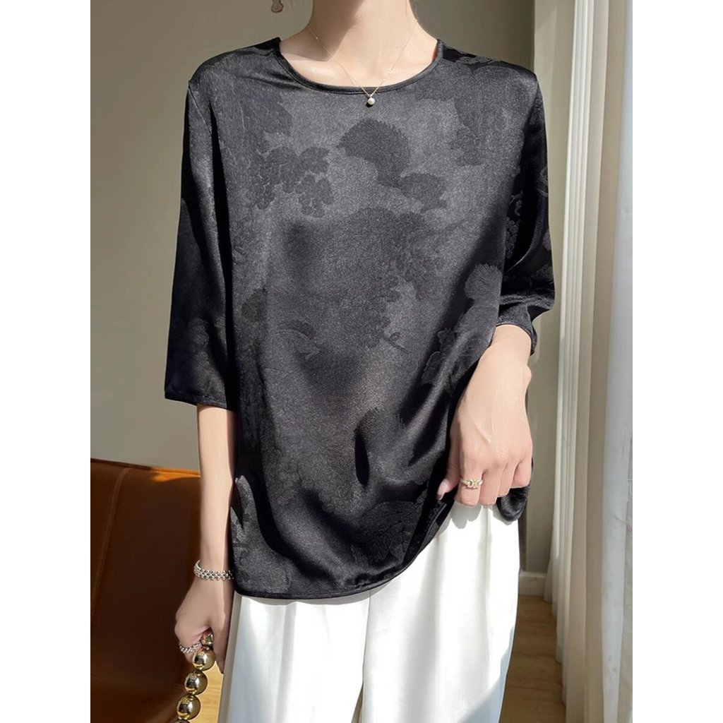 Mới Phong Cách Trung Quốc Lụa Drape Jacquard Cao Cấp Phong Cách Trung Quốc Áo Sơ Mi Voan Top Trung Q