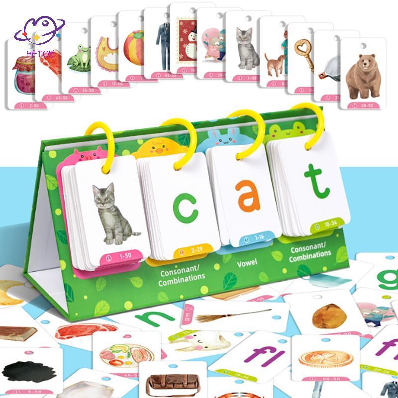 HFTOY Kids CVC Words Flashcards Phonics Flip Chart Word Builder Sight Words Công cụ học tập Âm ngữ T