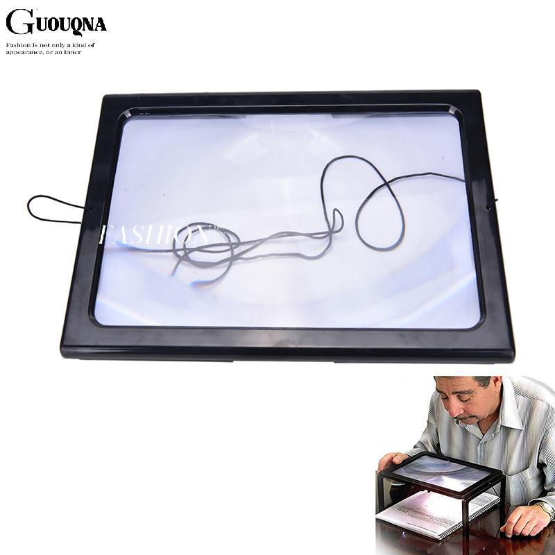 GUOUQNA Large A4 Page Hands Free Kính lúp 3x có đèn LED phóng đại đọc sách, BASL