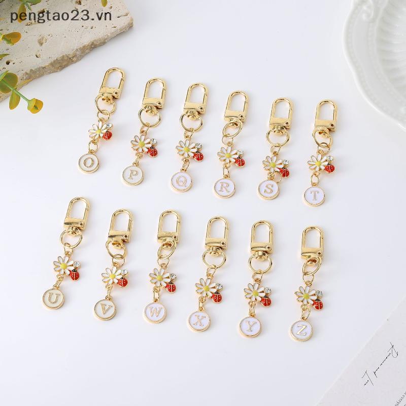 [pengtao23] Mặt dây chuyền bảng chữ cái bọ rùa A-Z Móc khóa 26 chữ cái Móc khóa túi xách Đồ trang tr