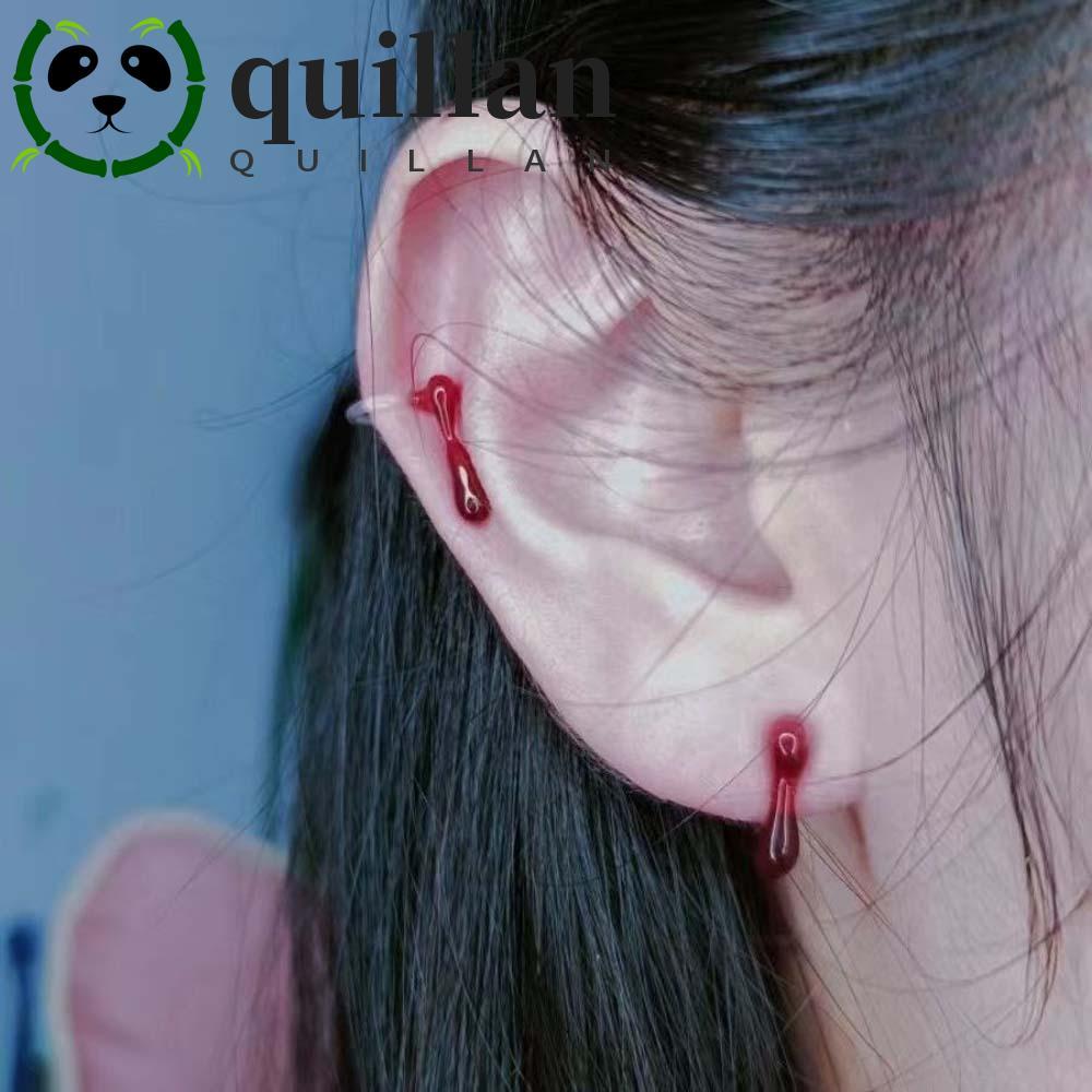 Quillan Gothic Necklace Set - Skeleton Cross Pendant và Giọt Máu Earings, Dây Chuyền Tua Rua Màu Đỏ 