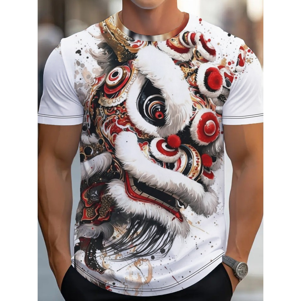Áo thun nam ngắn tay Lion Dance - In hình ngộ nghĩnh, thời trang mùa hè