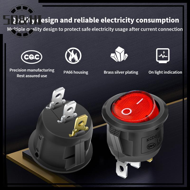 [SD & HI] Công tắc thuyền chất lượng cao Công tắc nguồn tròn thuyền chống nước có nút đèn 6A 250V Mở