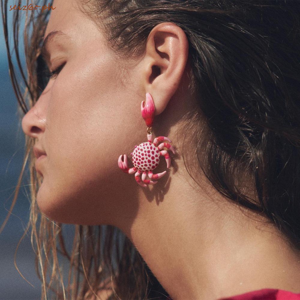 SEIZ6O Bông Tai Cua, Bông Tai Cua Màu Hồng Sáng Tạo Cổ Điển, Trang Sức Cá Tính Độc Đáo Cua Móng Vuốt