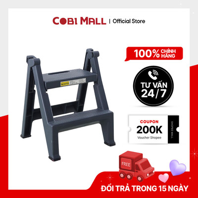 Thang nhựa đứng 2 bậc TRUST – Nhựa PP cao cấp, gấp gọn, chịu lực tốt – Màu đen xám 48x16x65cm