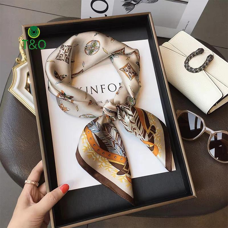 T & O Thời Trang In Hình Vuông Khăn Hijab Dành Cho Nữ Cô Gái Satin Lụa Hồi Giáo Khăn Lau Tóc Quấn Kh