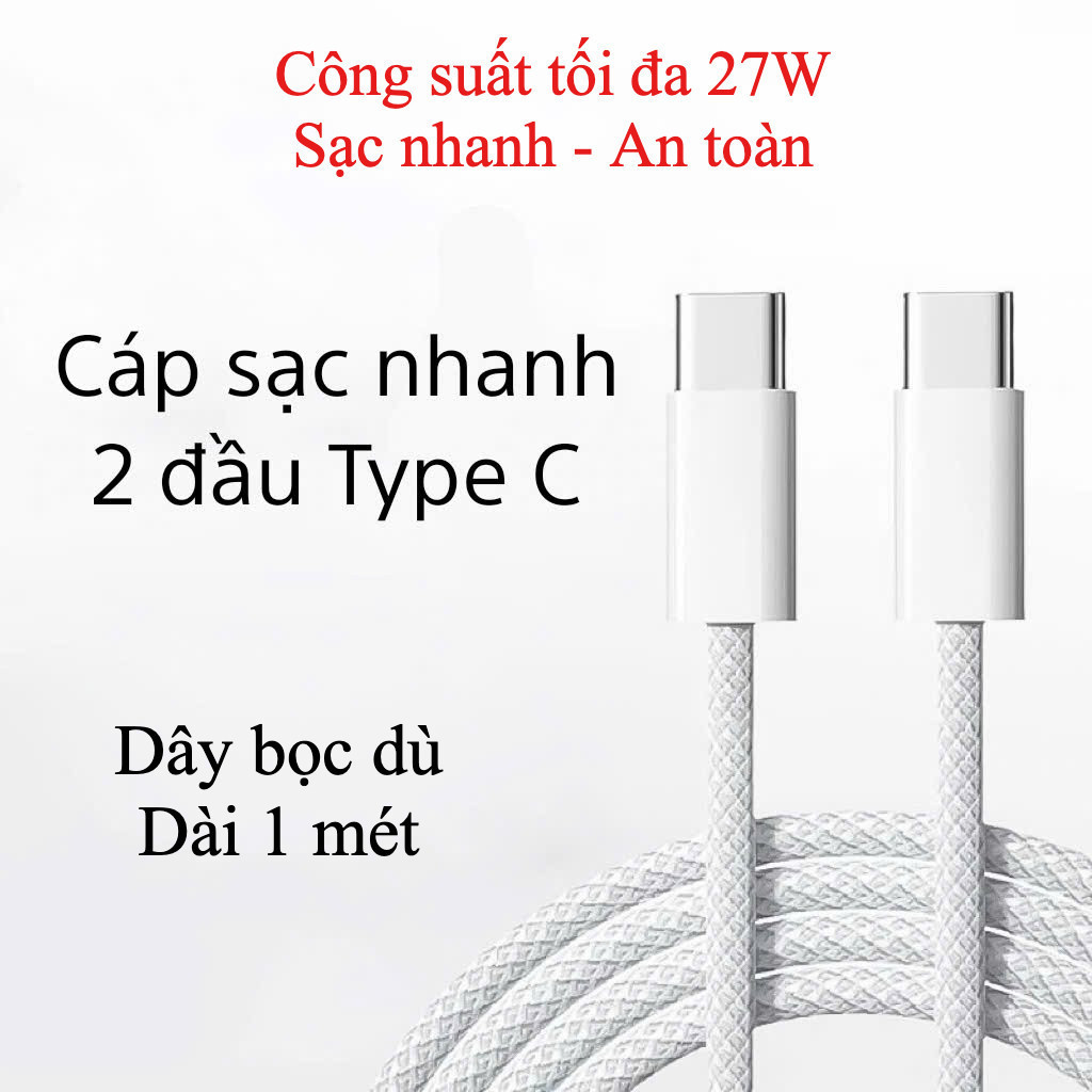 27W Cáp sạc nhanh bọc dù type c ln cho phone 15 đến 17, sạc nhanh dài 1m - Hàng sẵn, giao nhanh, hỗ 