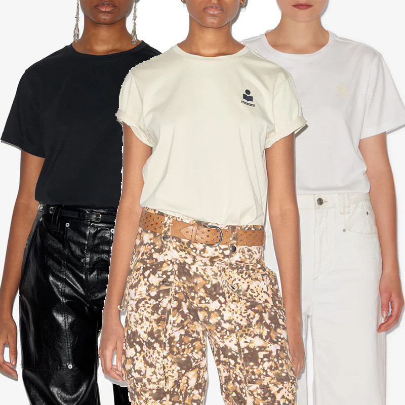 Isabel Marant 25Spring new classic style logo Embroidered cotton t-shirt with round neck for women, 