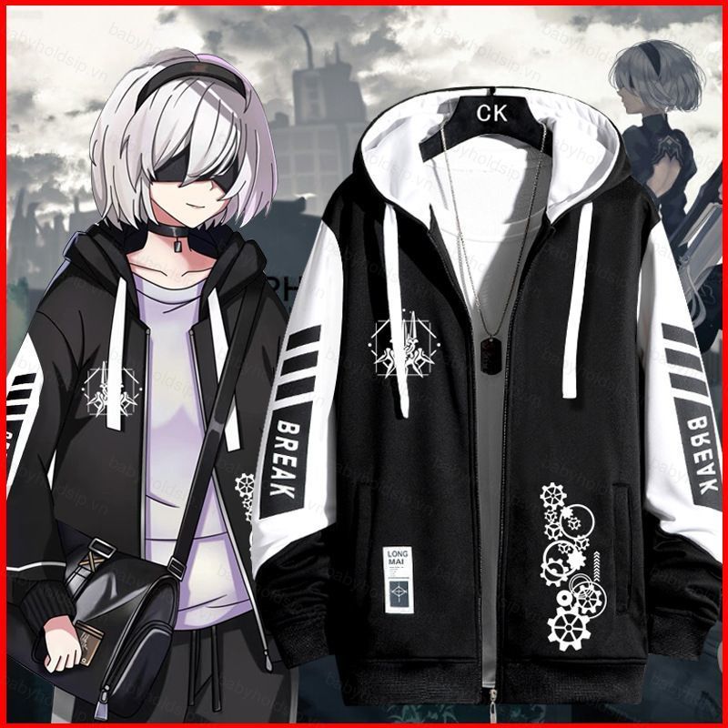 BS1 NieR Automata 2B YoRHa No.2 Cosplay hoodie-cardigan unisex dài tay SB1