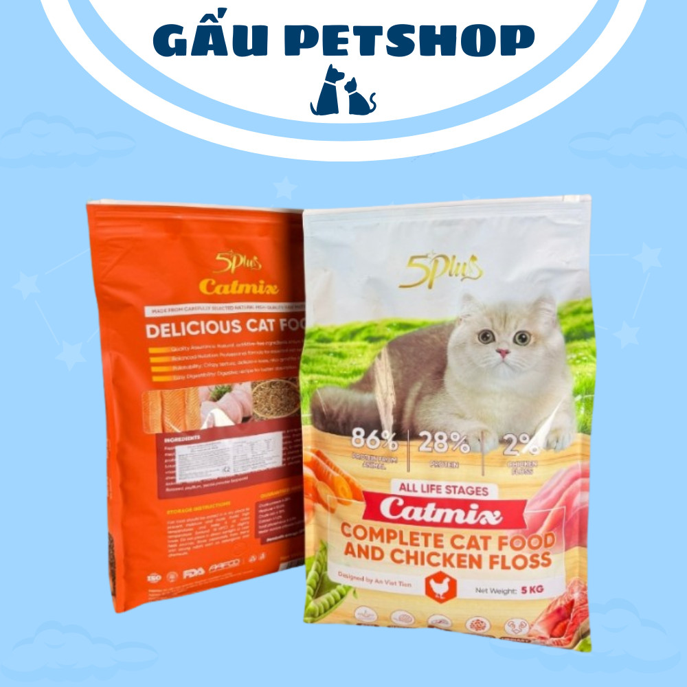 Hạt Mèo 5Plus, Hạt Cho Mèo 5Plus Catmix Ruốc Gà Sấy Khô Túi 5kg