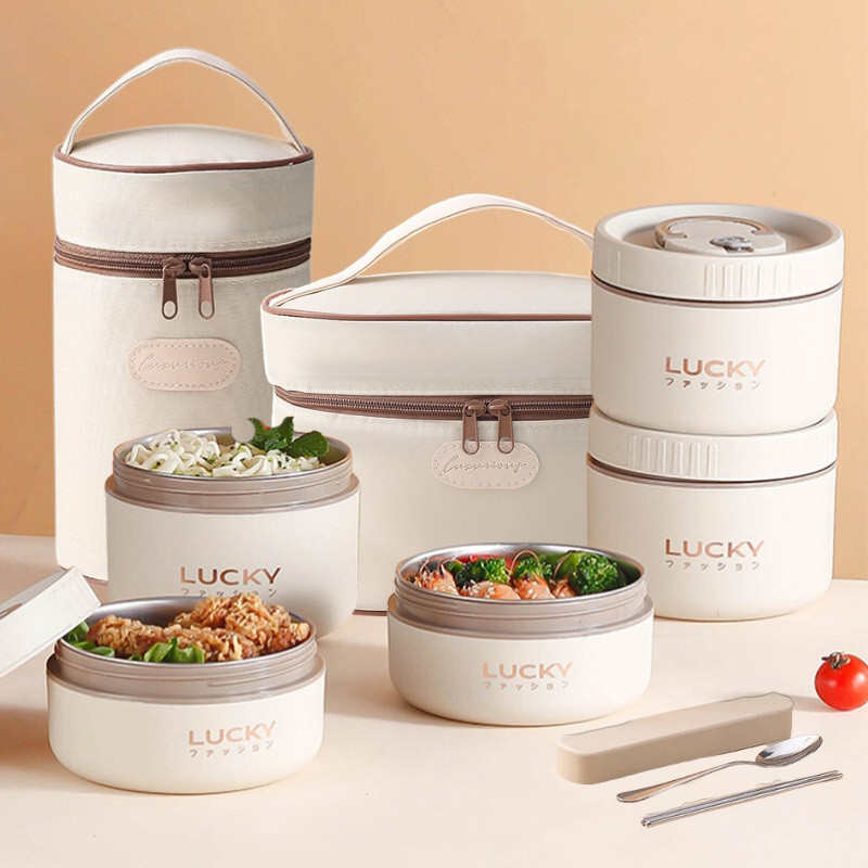 Hộp đựng cơm giữ nhiệt, Hộp cơm trưa văn phòng cách nhiệt 3 tầng bằng thép không gỉ-h530