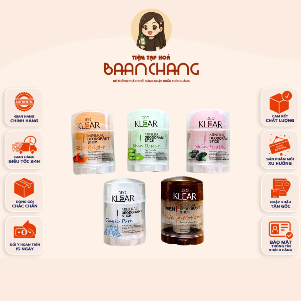 [CHÍNH HÃNG] Lăn Khử Mùi Đá Khoáng DEO KLEAR 70gr MINERAL DEODORANT STICK [5 Mùi Đặc Trưng]