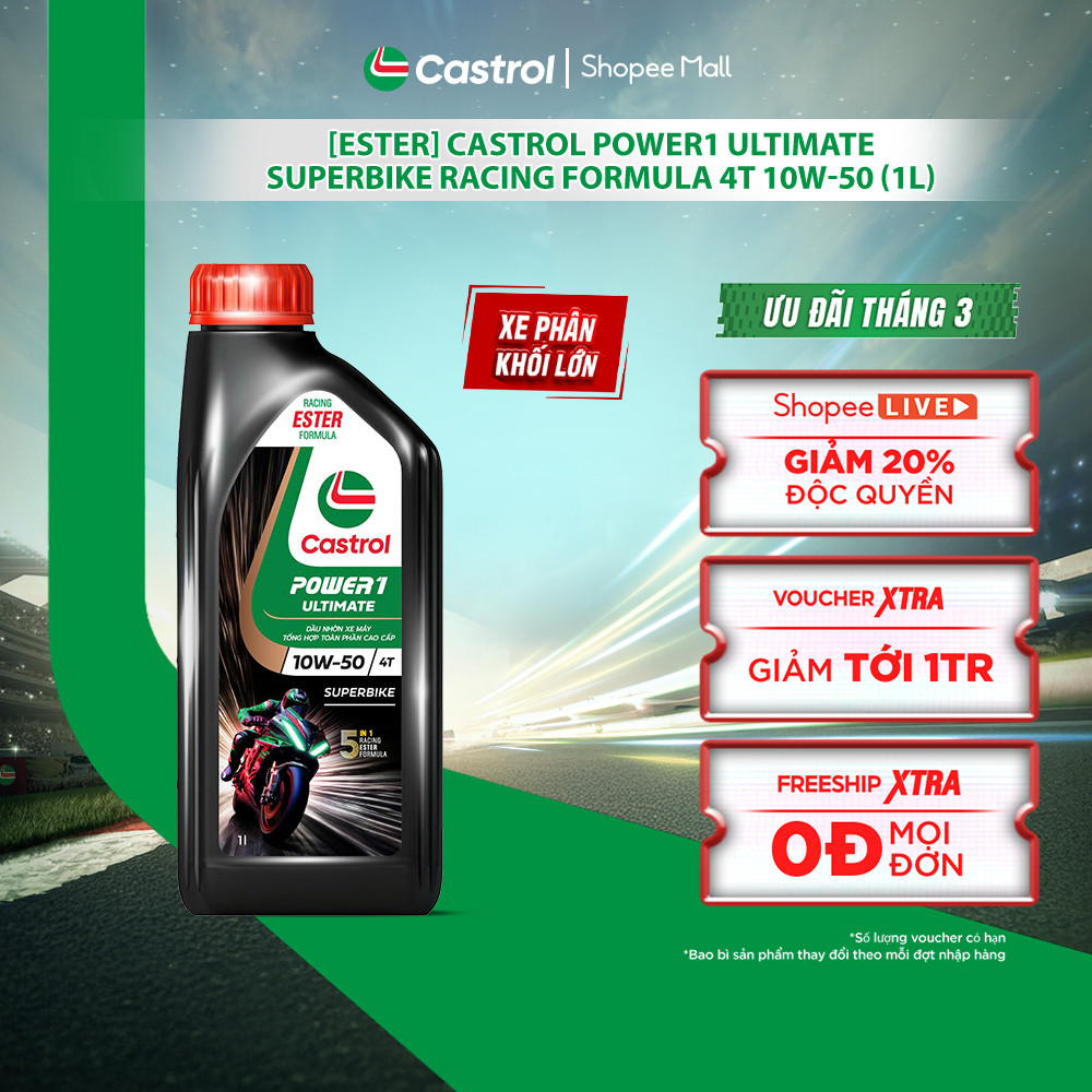 [ESTER] Dầu nhớt xe phân khối lớn Castrol POWER1 ULTIMATE SUPERBIKE RACING FORMULA 4T 10W-50 (1L)