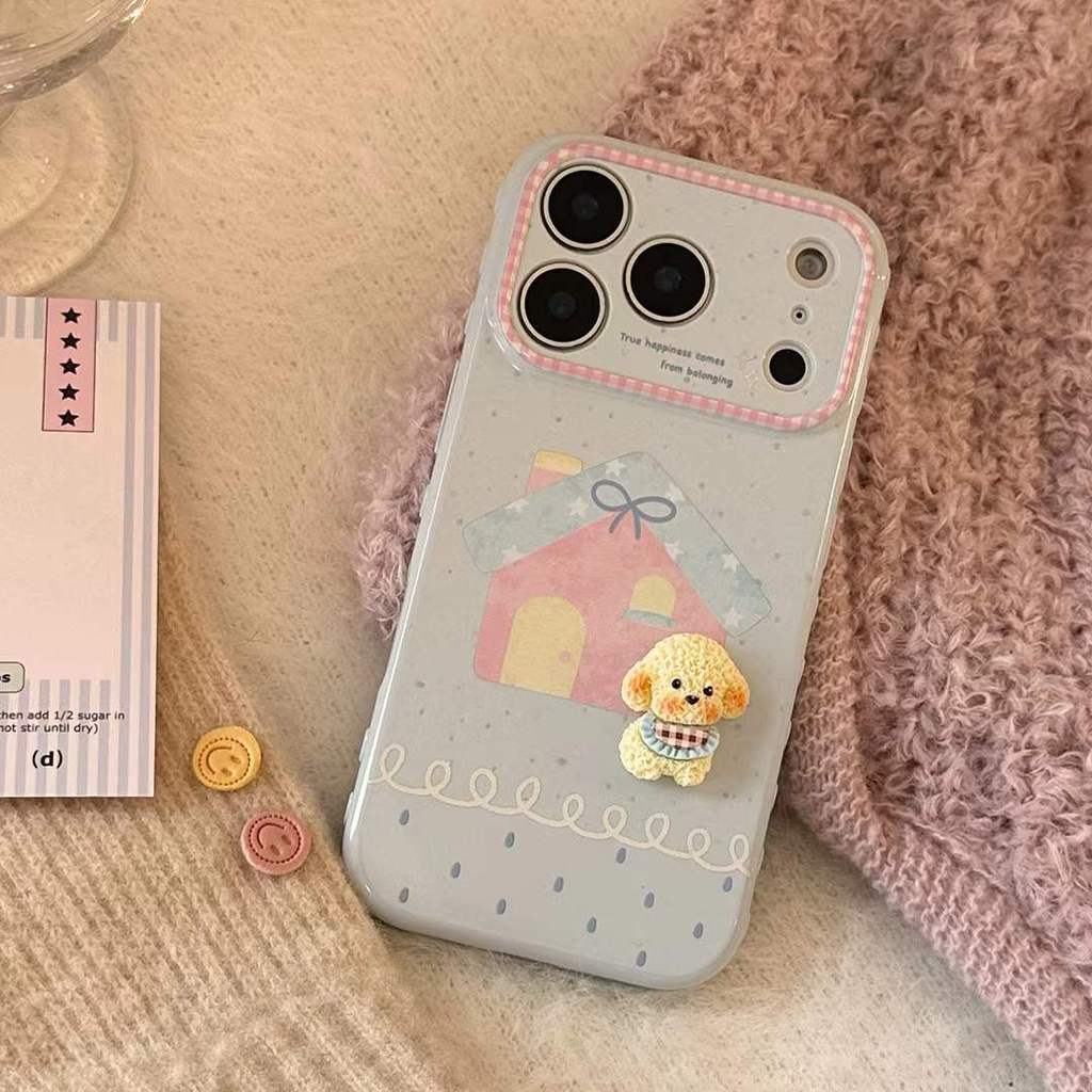 Hàn Quốc Ins Dopamine Xanh 3D Puppy Bear House Ốp Điện Thoại Cô Gái Dễ Thương Cho iPhone 17 Pro Max 