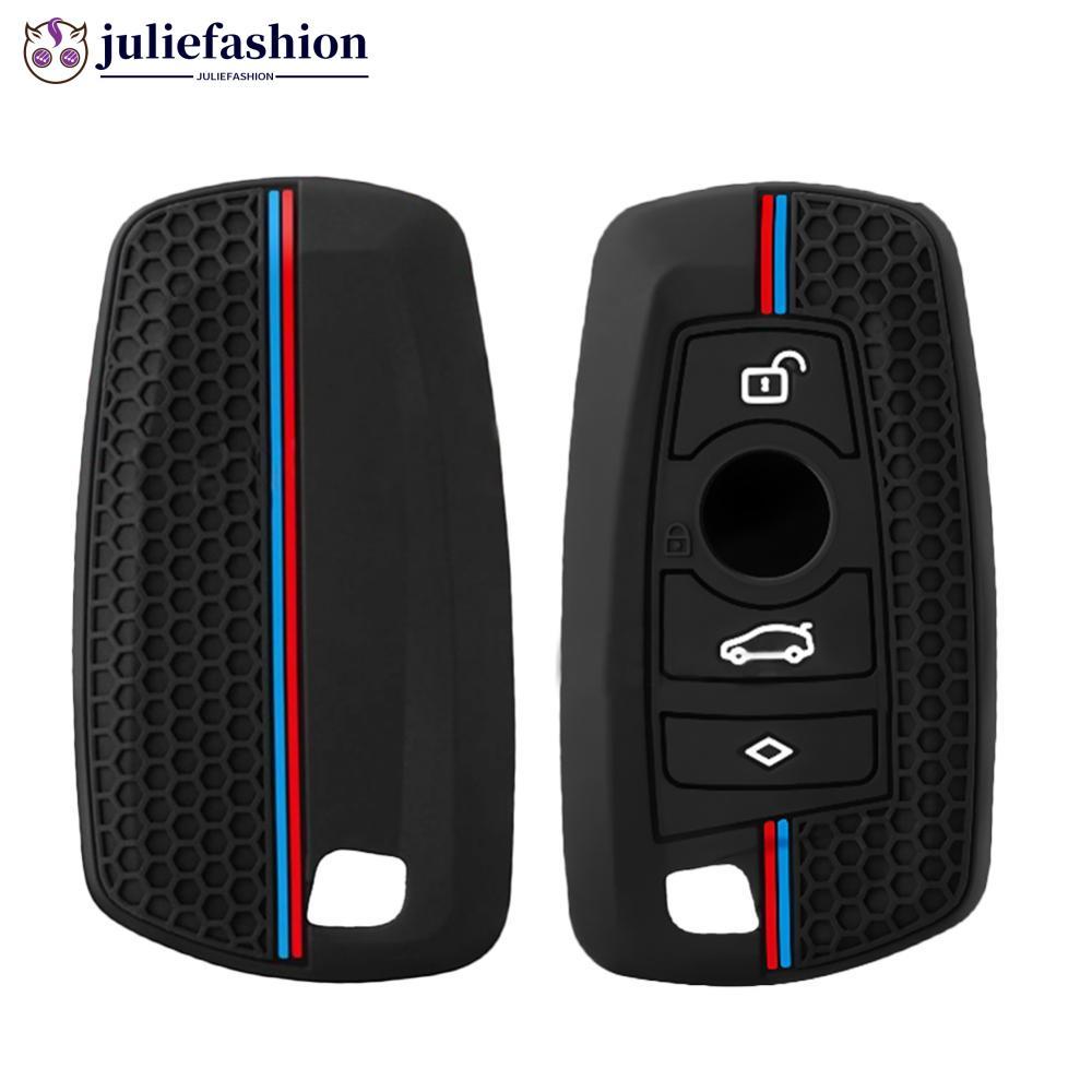 JULIEFASHION Xe Ô Tô Silicon Chìa Khóa Fob Ốp Lưng 4 Nút Họa Tiết Dòng Kép Bao Chống Trầy Xước & Thả