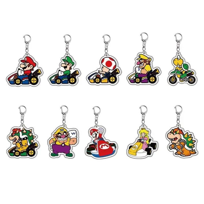 Móc khóa Super Mario Kart nhân vật Mario Luigi Peach Toad Bowser Mica Acrylic trang trí balo túi xác