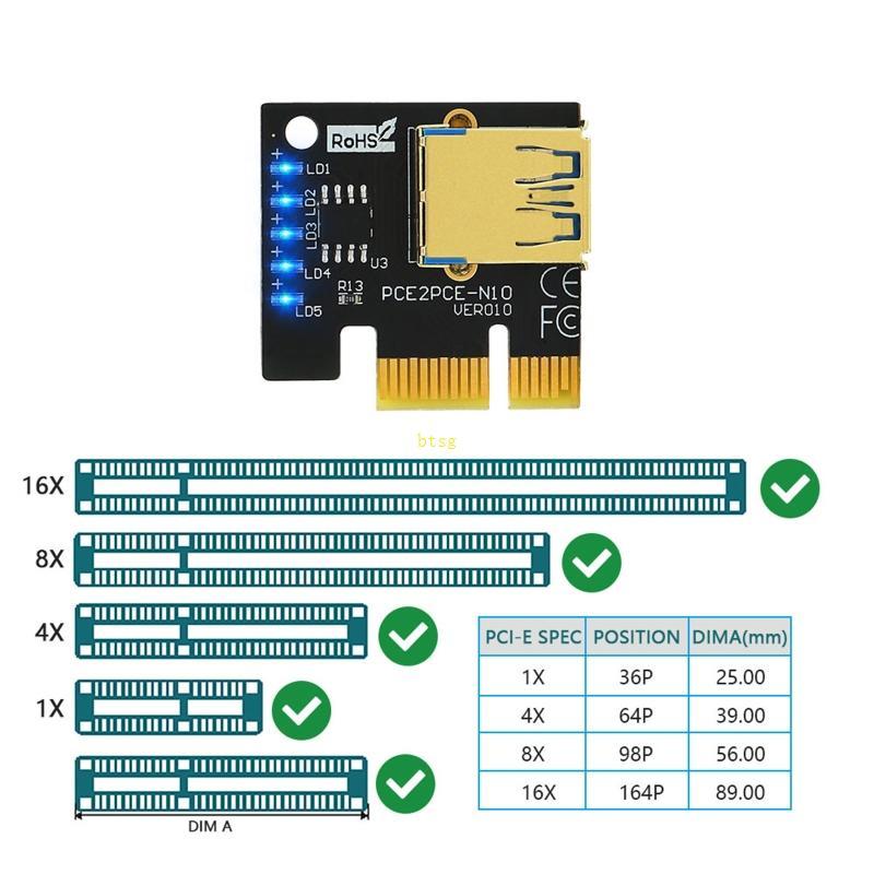 Btsg PCIE Riser 009S Plus Bộ chuyển đổi cáp mở rộng PCIE 1X sang 16X Thẻ nâng USB 3 0 Cáp GPU 6Pin c