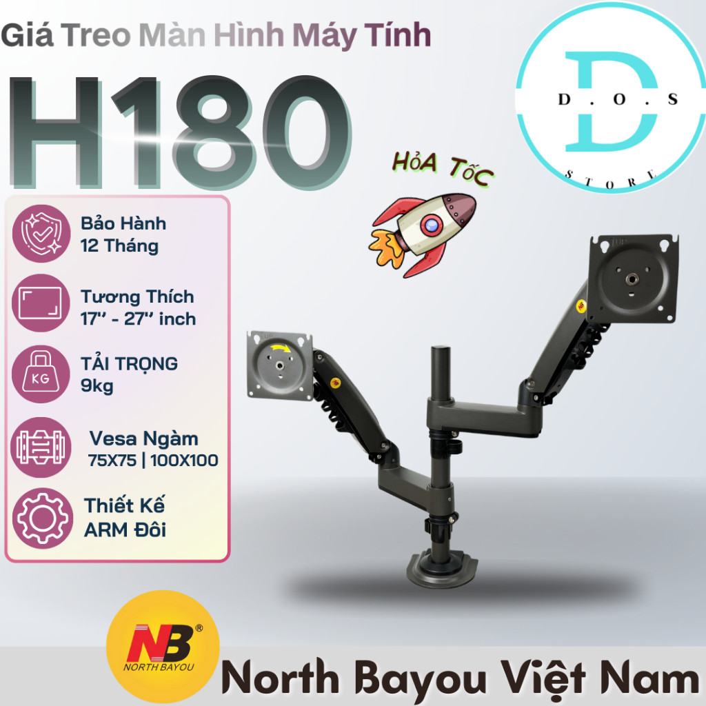 Giá Treo 2 Màn Hình North Bayou H180 New (17-32 Inch) - Tay Treo Monitor Arm Đôi Cột Đứng Xoay 360