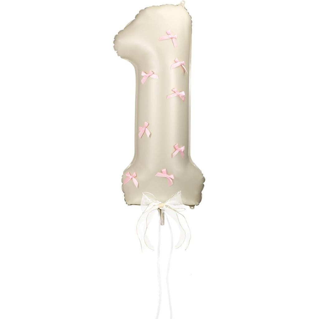 Số 1 Nơ Màu Hồng Bóng Sinh Nhật 1, Lá Nhôm Khổng Lồ 32 Inch Số 1 Kem Trắng Bóng Coquette Trang Trí T