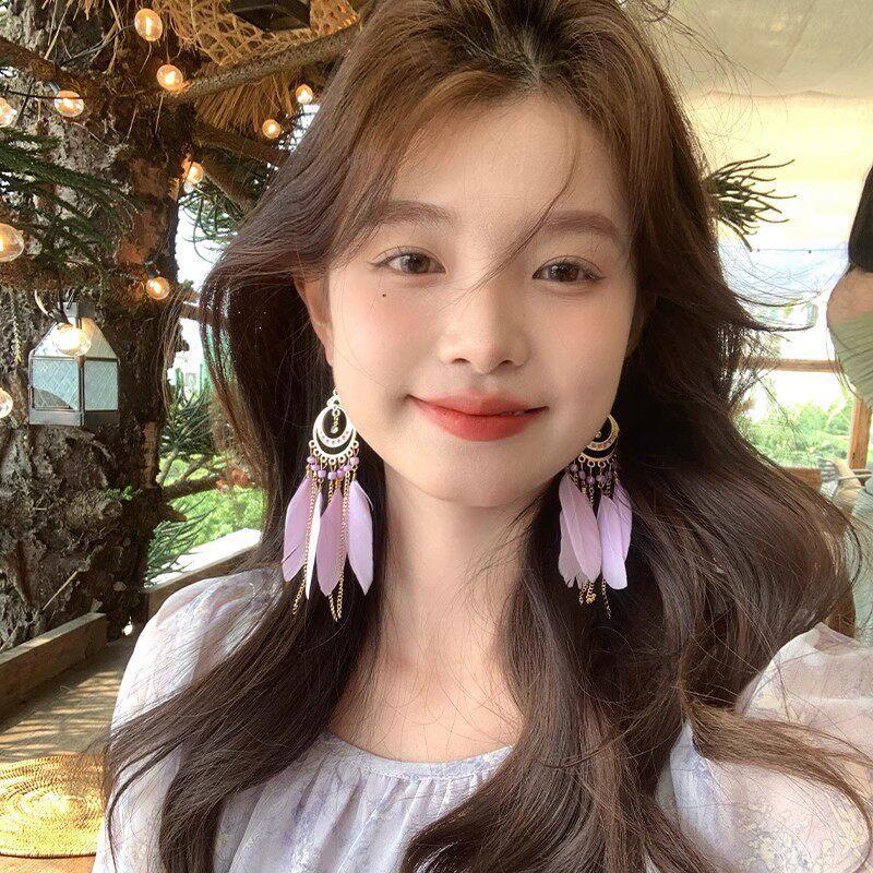 Bông tai boho dân tộc dài tua rua, style retro, thời trang cho kỳ nghỉ và du lịch Vân Nam